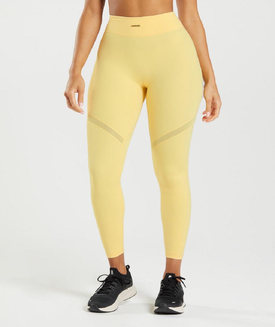 Legginsy Damskie Gymshark Whitney Mesh Żółte | PL 2316JPQ